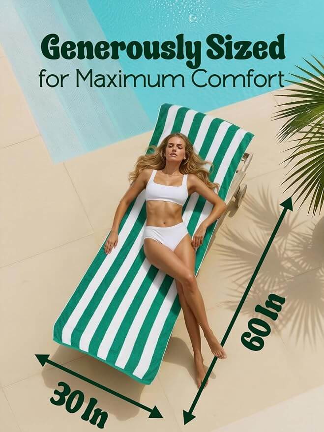 Large 30 x 60 inch cotton beach towel with generous size for adults, pools, beaches, and outdoor relaxation