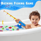 Kids bath fishing game with toy fishing pole and colorful floating sea animals for bathtub fun