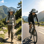 outdoor cooling fan hat worn during hiking camping and fishing for sun protection and cooling airflow