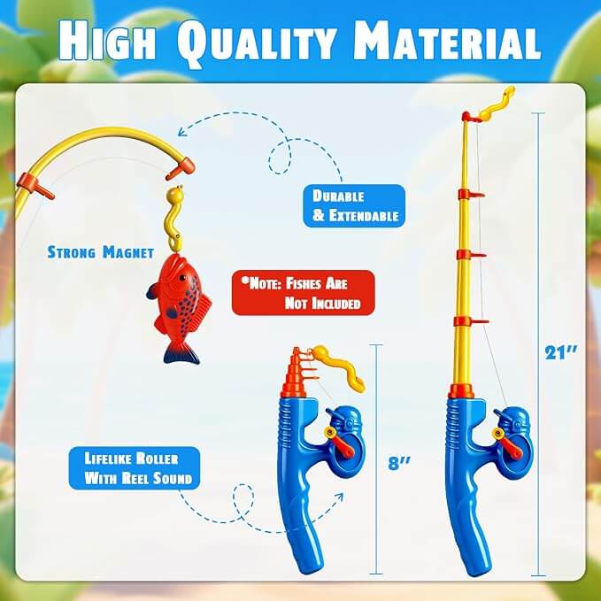 High quality kids fishing toy set featuring durable fishing poles and colorful ocean animal toys