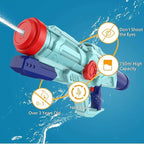 High power water blaster features with easy refill tank and comfortable grip for kids water fights