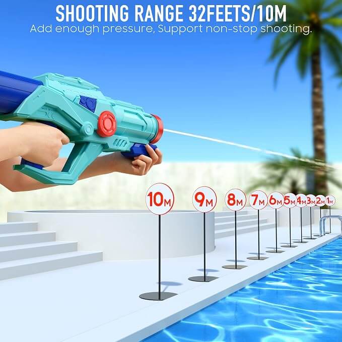 Long range water gun shooting up to 32 feet for exciting pool games and outdoor water fight activities