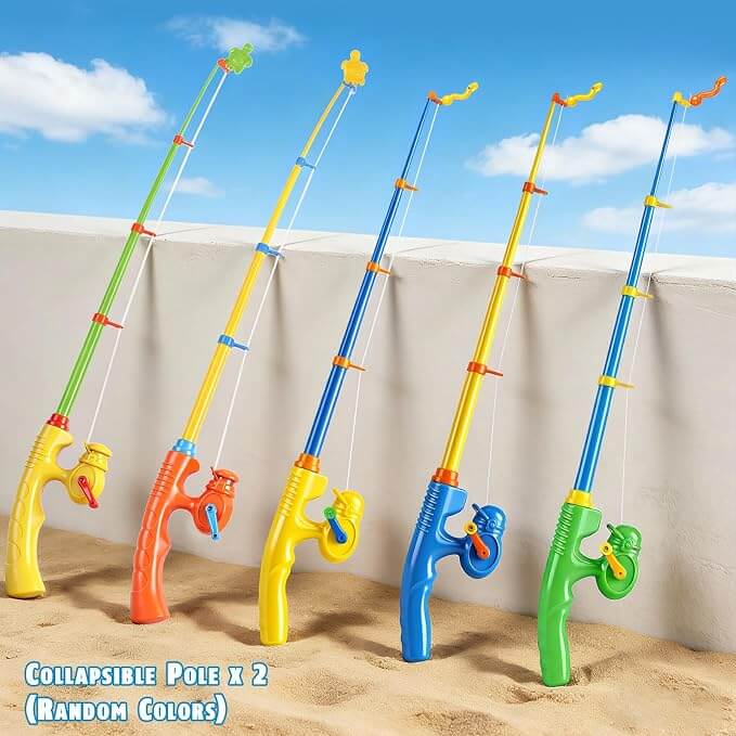 Colorful magnetic fishing toy poles for kids with ocean animal catching game accessories