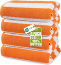 Orange striped cotton towel set with 4 pieces featuring soft fabric and large size for beach and pool use
