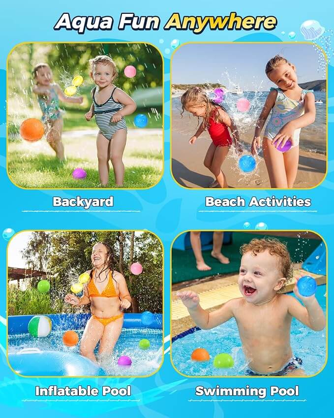 Reusable water balloons for pool, beach, backyard, and family summer outdoor activities